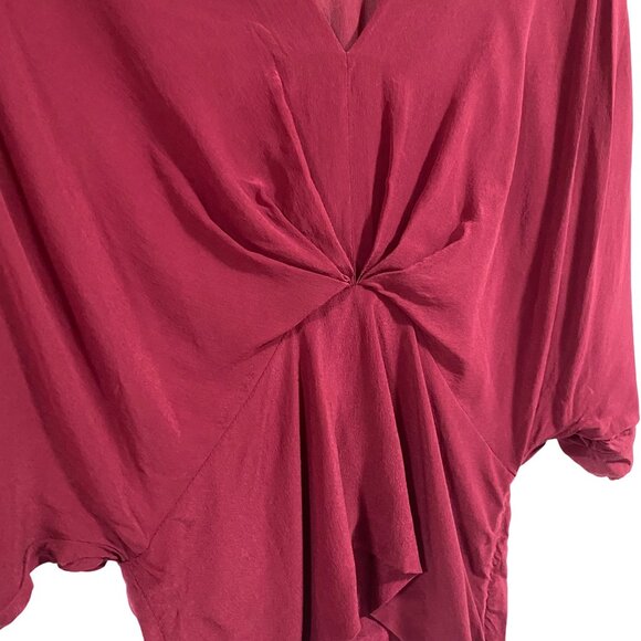 Anthro Maeve Draped V-Neck Ruched Silk Magenta Blouse Size 8 - Picture 2 of 9